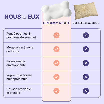 Comparatif : oreiller DREAMY NIGHT face à un oreiller classique