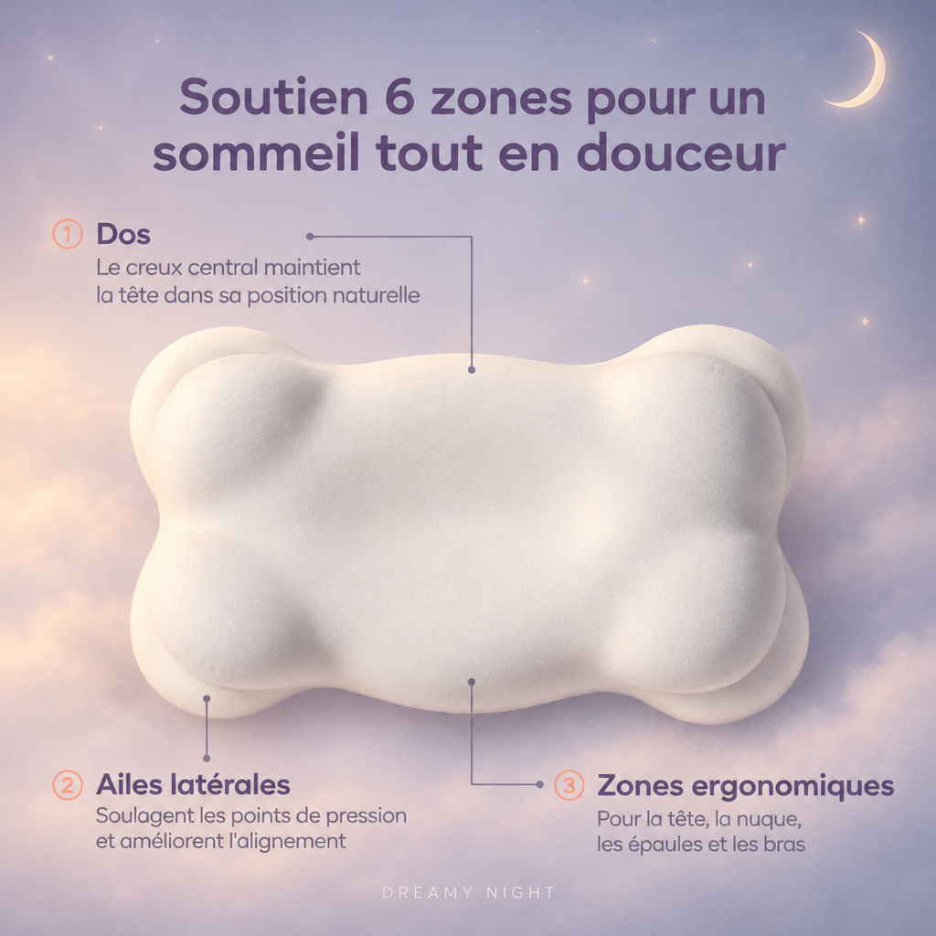 Oreiller DREAMY NIGHT : soutien 6 zones pour un sommeil tout en douceur
