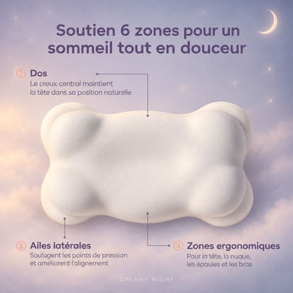 Oreiller DREAMY NIGHT : soutien 6 zones pour un sommeil tout en douceur